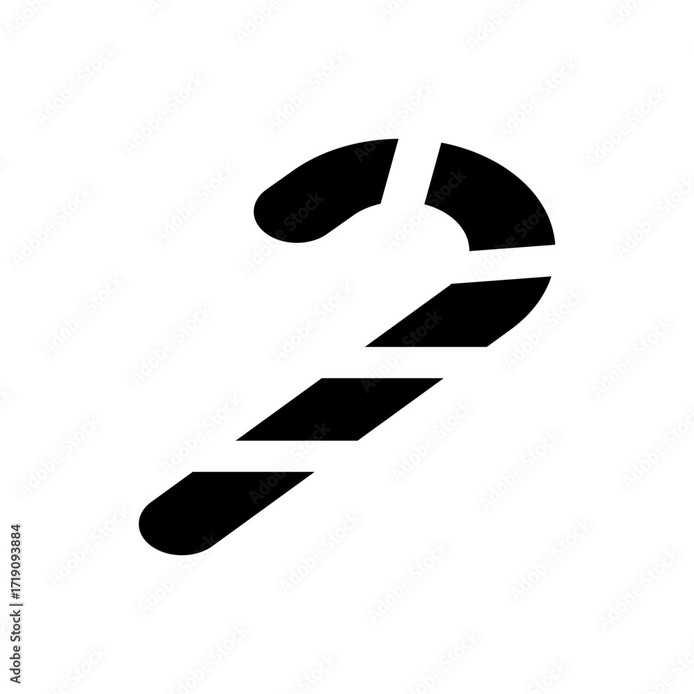 Poster illustration of a black candy cane with a segmented design on a white background in a simple style