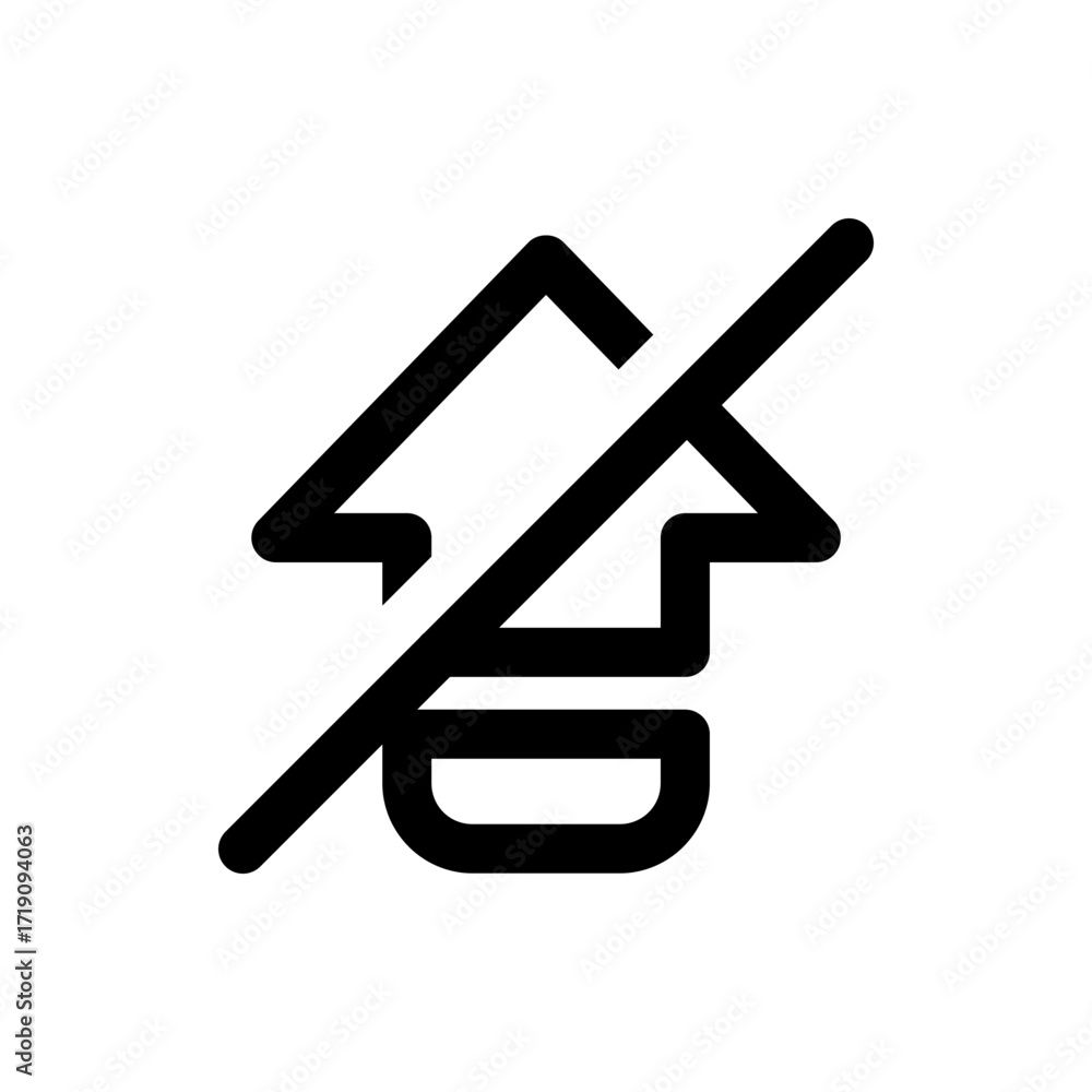 Poster black outline of a house symbol with a diagonal line through it indicating prohibition or restrictio
