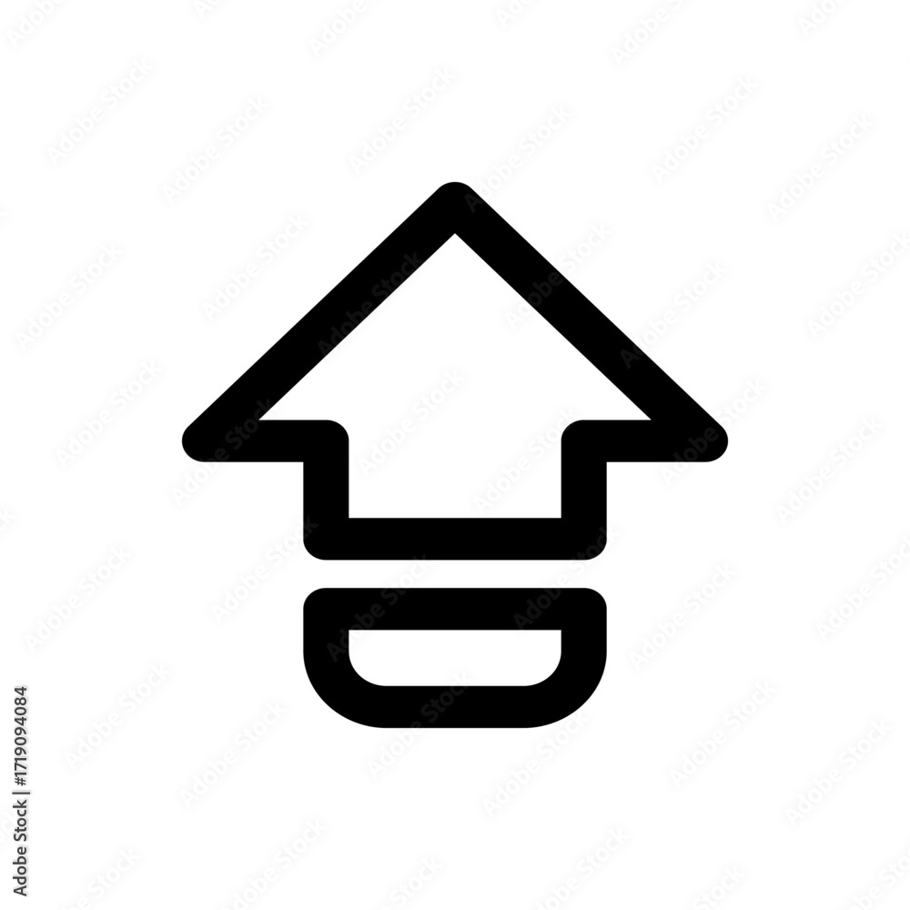 Poster a stylized black arrow pointing upwards with a rounded base on a plain white background simple desig