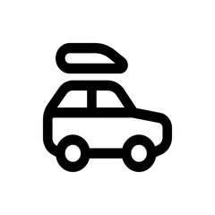 Illustration of a car with a luggage carrier on top rendered in a simple black outline style design style
