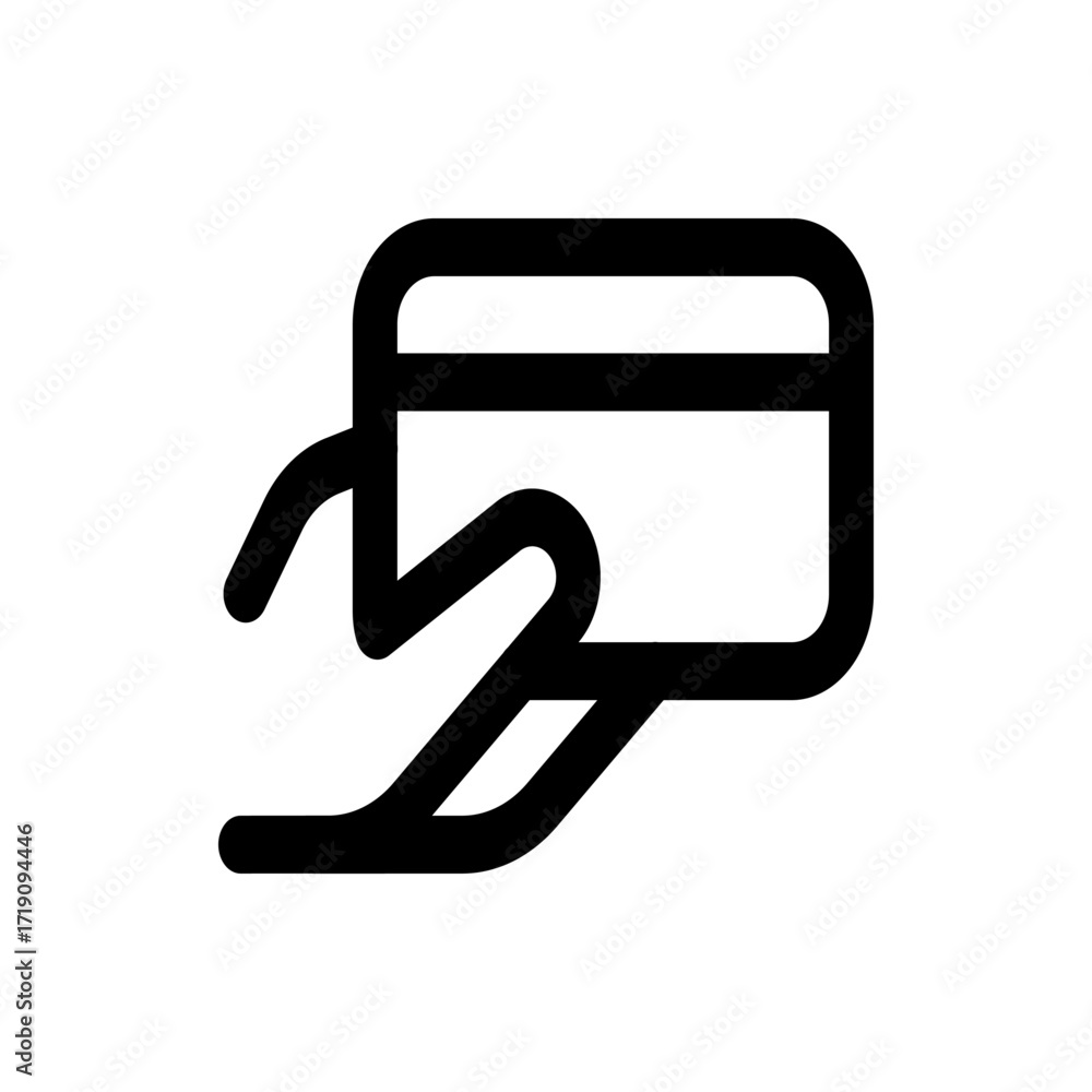 Poster black outline drawing of a hand holding a rectangular card with rounded corners on a white backgroun