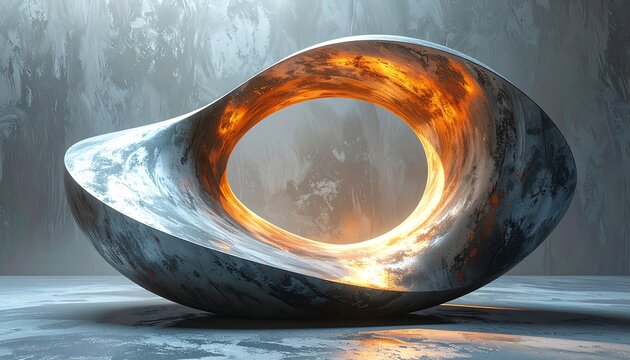 Abstract metallic sculpture with glowing center