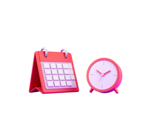D Red Calendar with Clock on Purple Background, Time Management and Reminder Icon