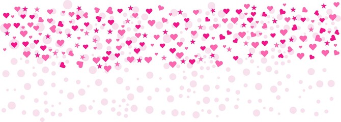 A festive and romantic background featuring a cascade of pink hearts and stars against a clean white backdrop, perfect for celebrations and special occasions.