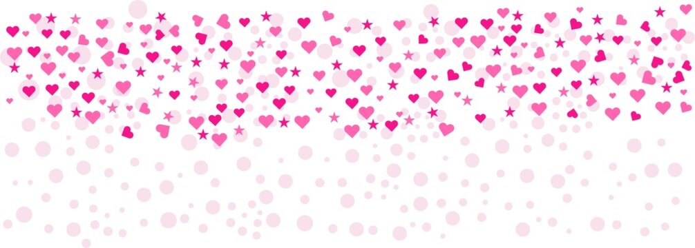 A festive and romantic background featuring a cascade of pink hearts and stars against a clean white backdrop, perfect for celebrations and special occasions.