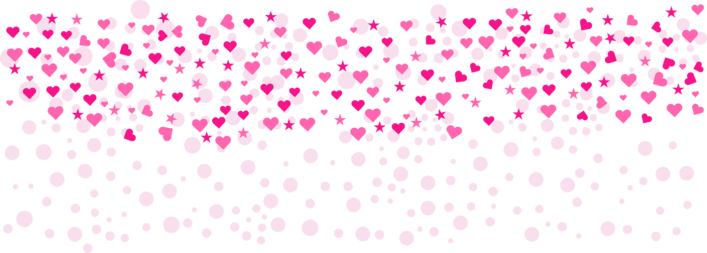 A festive and romantic background featuring a cascade of pink hearts and stars against a clean white backdrop, perfect for celebrations and special occasions.