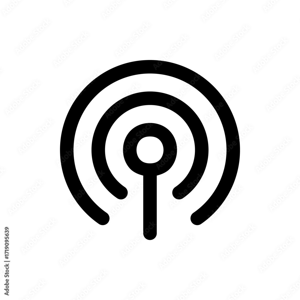 Aufkleber illustration of a black wifi signal icon with three concentric circles and a vertical line below it