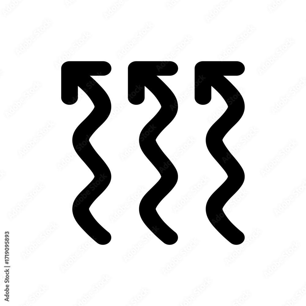 Poster three black wavy arrows pointing upwards in a row indicating direction or movement on a white backgr