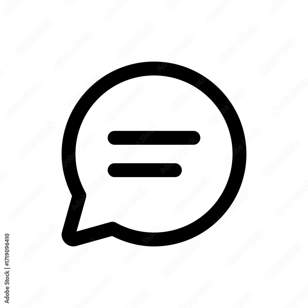 Poster black outlined speech bubble with two horizontal lines representing text inside a white background s