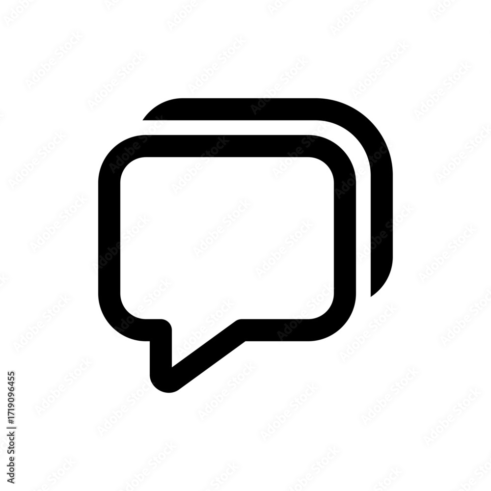 Poster two overlapping black speech bubbles with rounded corners and a communication theme in a simple desi