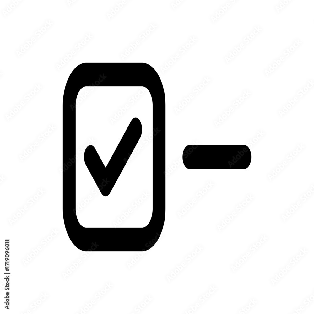 Poster black check mark inside a rounded square next to a minus sign on a white background in a simple desi