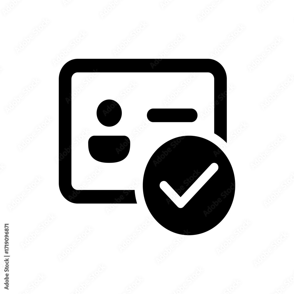 Poster Identification card with a profile and a checkmark indicating verification is complete and approved