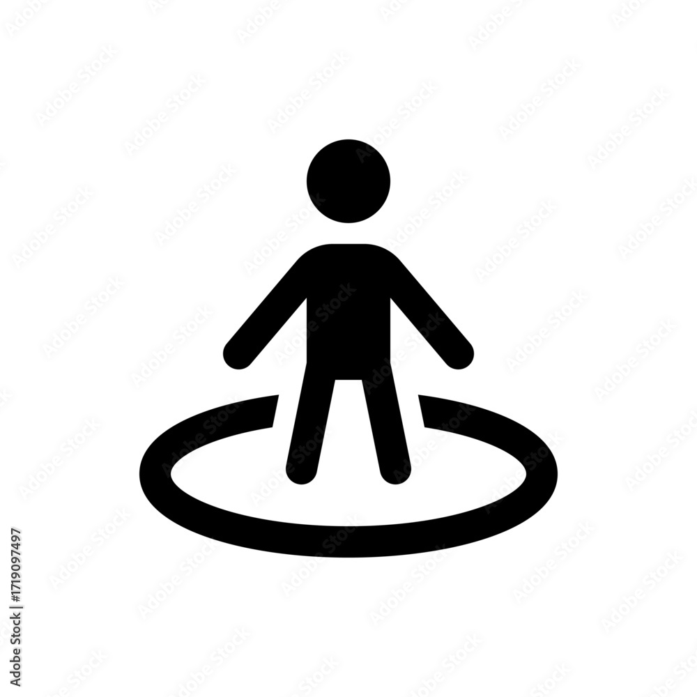Poster silhouette of a person standing inside a circular shape representing a location or designated area s