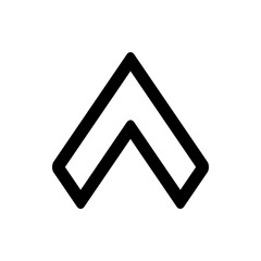 A simple chevron pointing upwards with thick black outline on a white background in a minimalist style