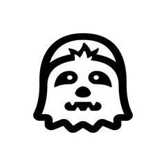 Black and white illustration of a cartoon ghost with a crown and a jagged bottom edge on a white background