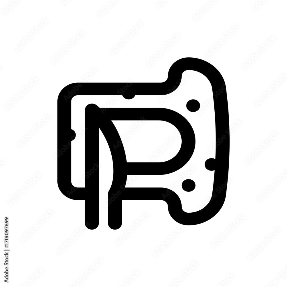 Poster illustration of an abstract shape with rounded corners and circular dots in a minimalist black and w