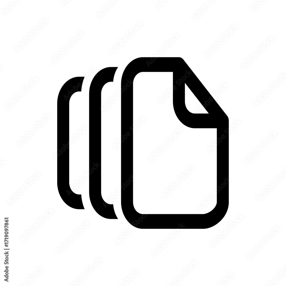 Poster illustration of three overlapping document icons with rounded corners and a folded top right corner 