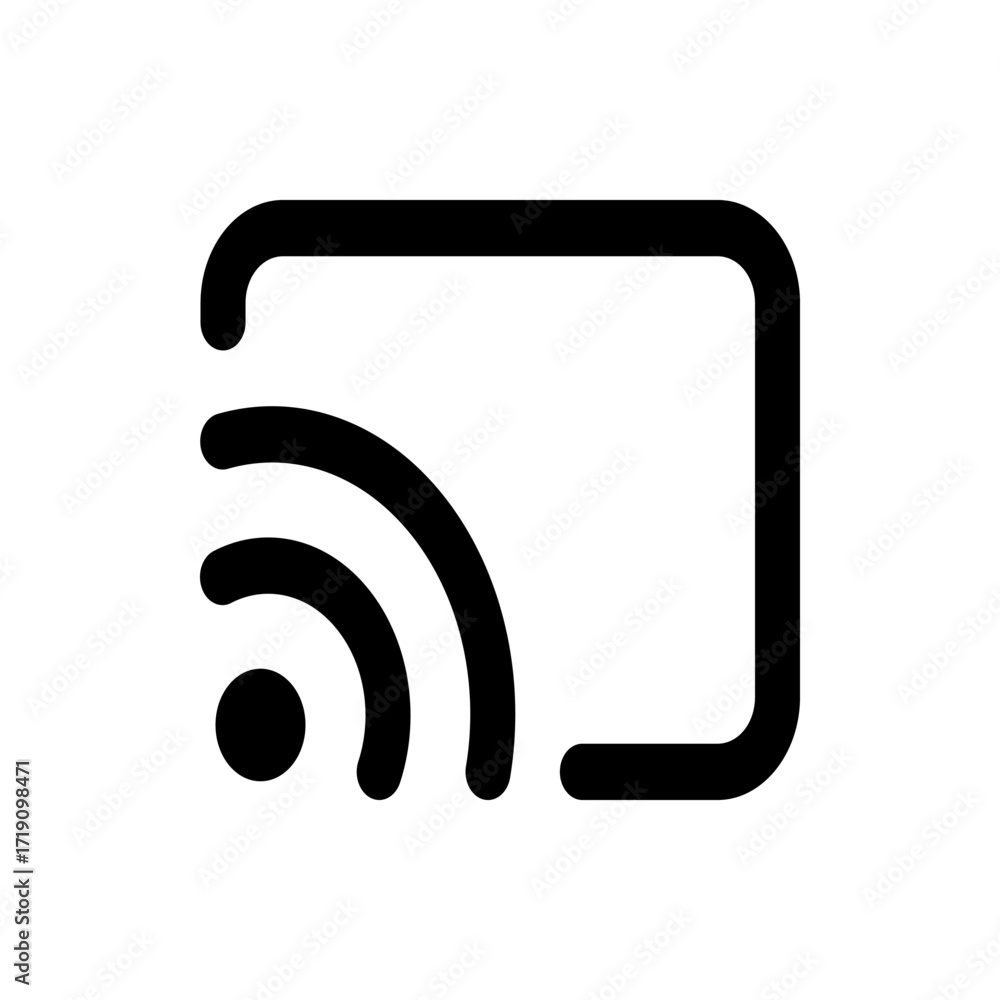 Poster icon depicting a wireless cast symbol with rounded edges and a rectangular screen outline design ele
