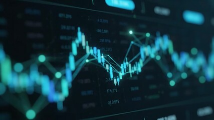 Dynamic stock market analysis visualization with glowing graph and data indicators - Powered by Adobe