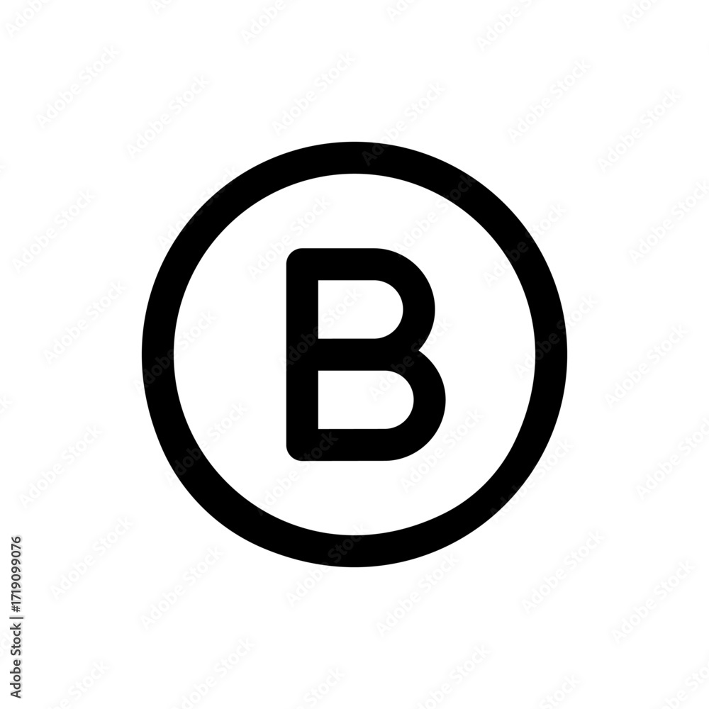 Poster black letter b within a black circle on a white background creating a simple and modern graphic desi