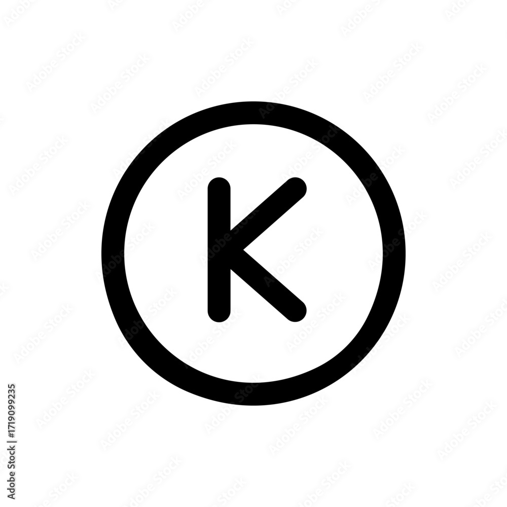 Poster letter k inside a circular shape with a bold outline creating a simple and minimalist design element