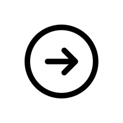 Arrow pointing right enclosed in a black circle outline indicating direction and navigation in a simple design