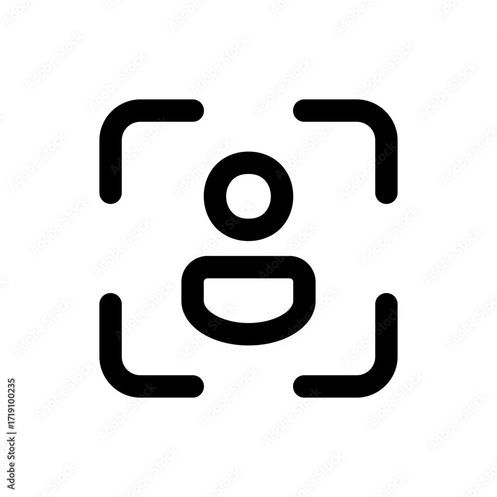 Poster black and white icon depicting a person inside a rounded rectangle focus target for user interface d