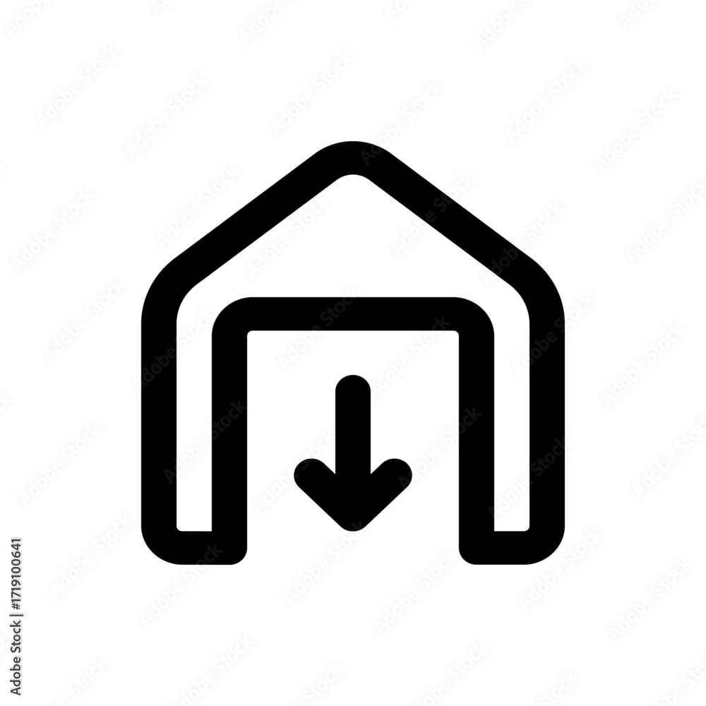 Poster black download icon featuring an arrow pointing downwards inside a rounded rectangular shape and roo