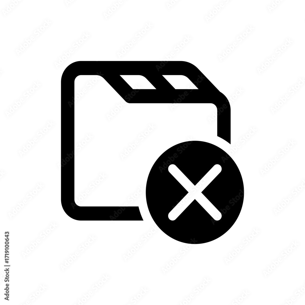 Poster black and white icon of a file folder with a delete or remove symbol on top of it in a simple style