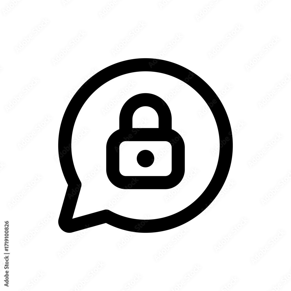 Poster illustration of a black outlined padlock inside a speech bubble representing secure communication an