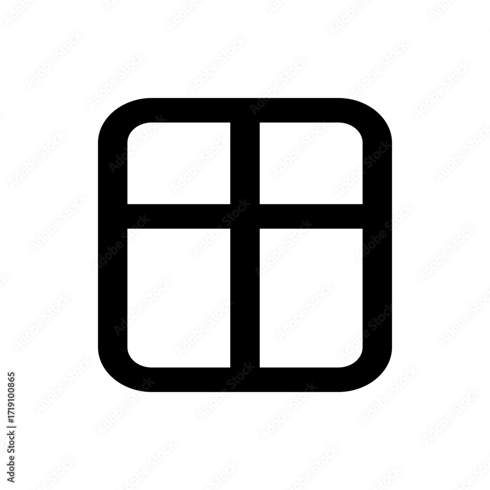 Poster black rounded square grid with a cross shape in the center on a white background simple graphic desi