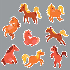 Cartoon Horse Illustration Sticker Set

