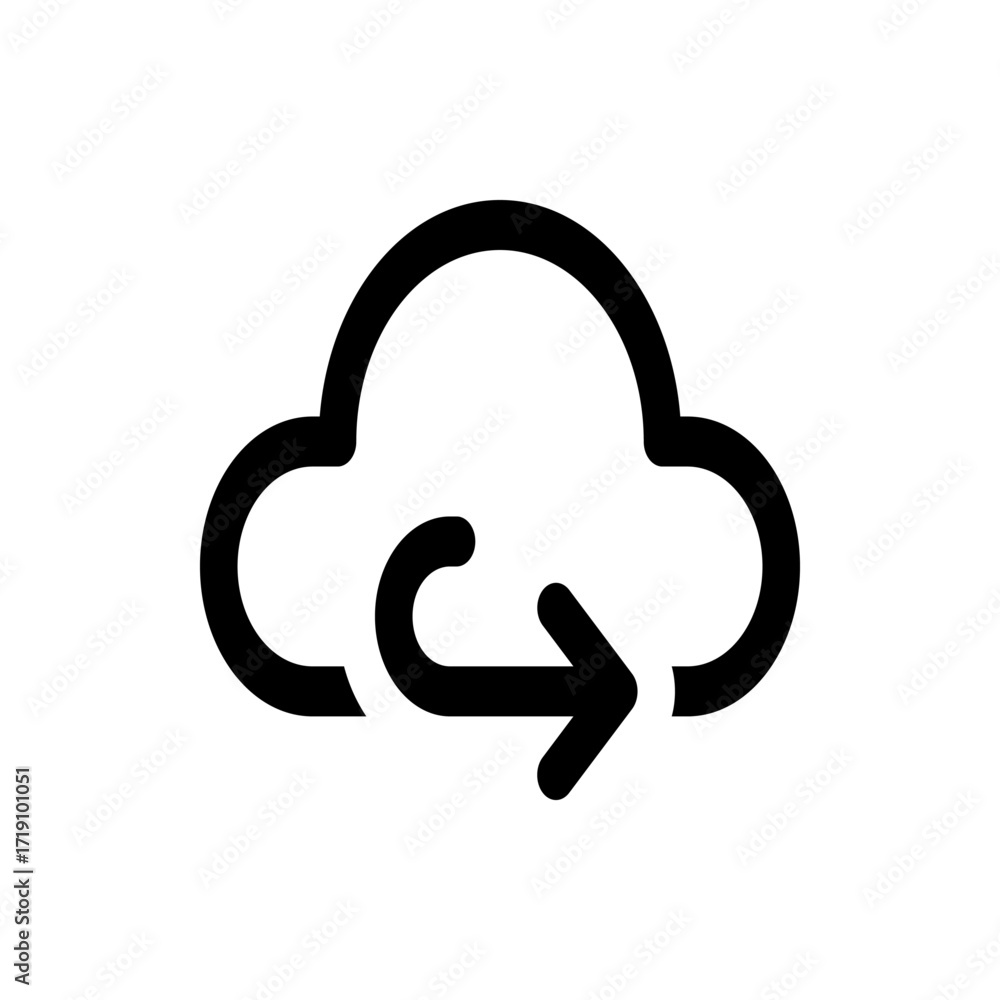 Poster black outline of a cloud with an arrow looping from the cloud pointing to the right direction icon