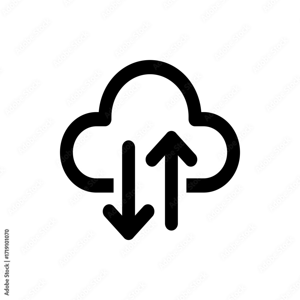 Poster icon depicts a cloud with an upward pointing arrow and a downward pointing arrow in black color desi