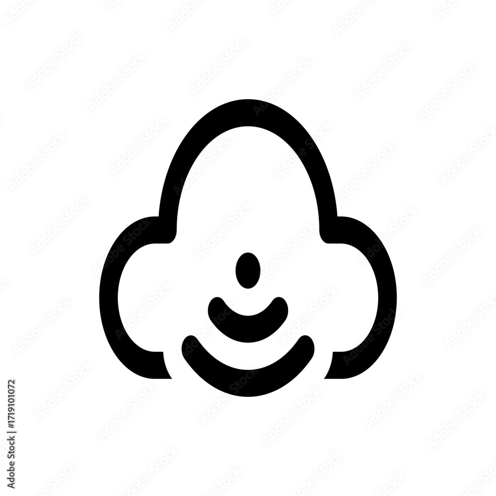 Poster illustration of a cloud shape with a central dot and curved lines symbolizing wireless connectivity 