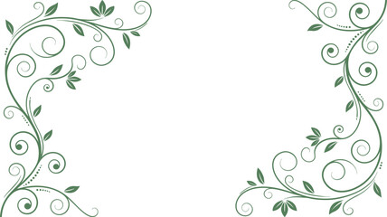 Elegant green floral frame border with swirls and leaves on white background. Decorative vintage ornament design perfect for invitations, greeting cards, and stationery projects. Artistic corner 