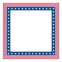 Patriotic Stars and Stripes Square Frame. American Flag Border with Stars and Stripes.

