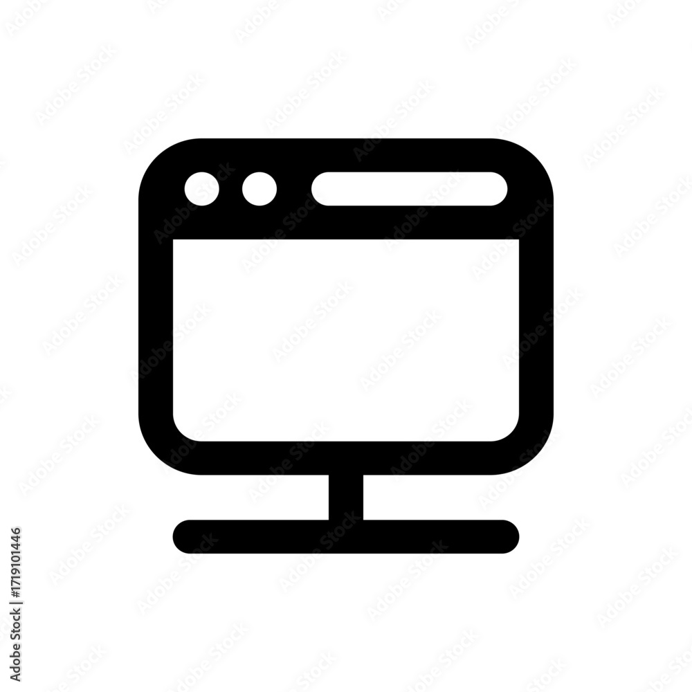 Poster illustration of a black computer monitor with rounded edges and a rectangular base on a white backgr