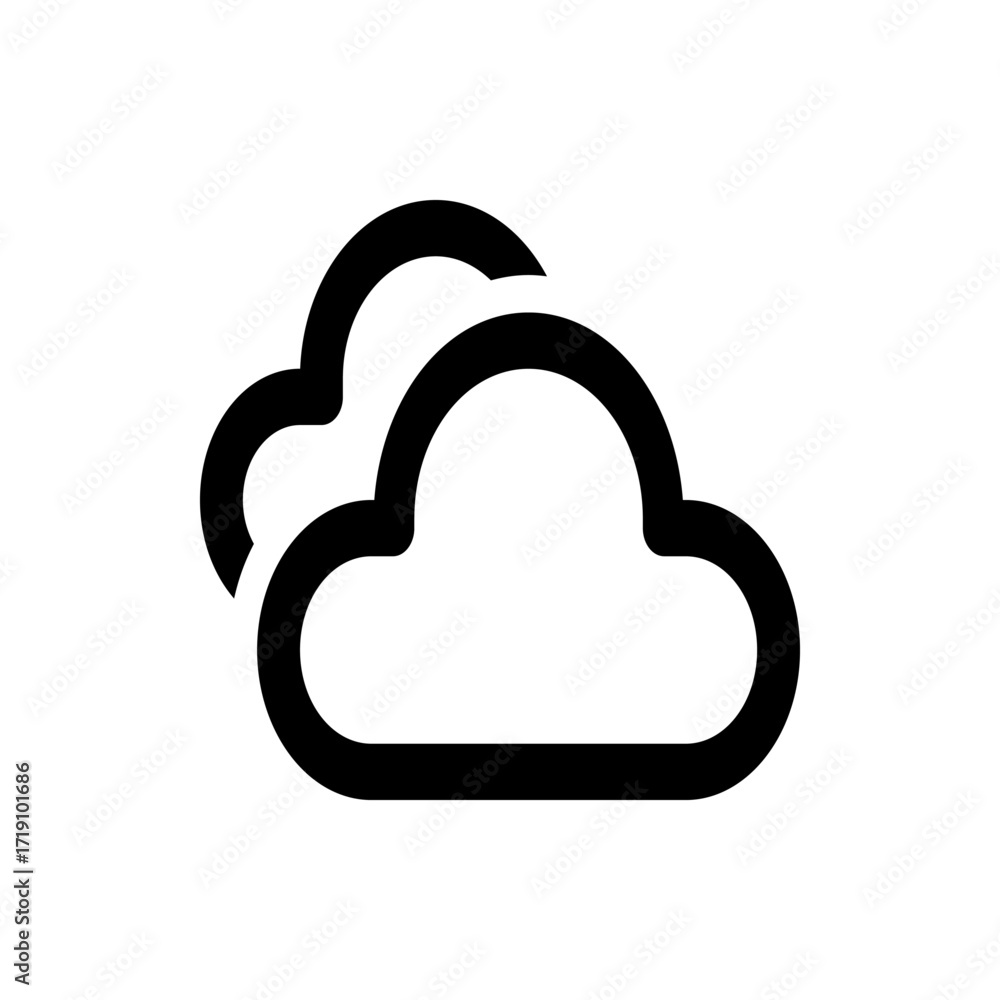 Poster black outlined graphic showing two cloud shapes stacked on top of each other on a white background s