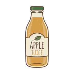 Apple juice illustration, flat design, natural colors, isolated on white background