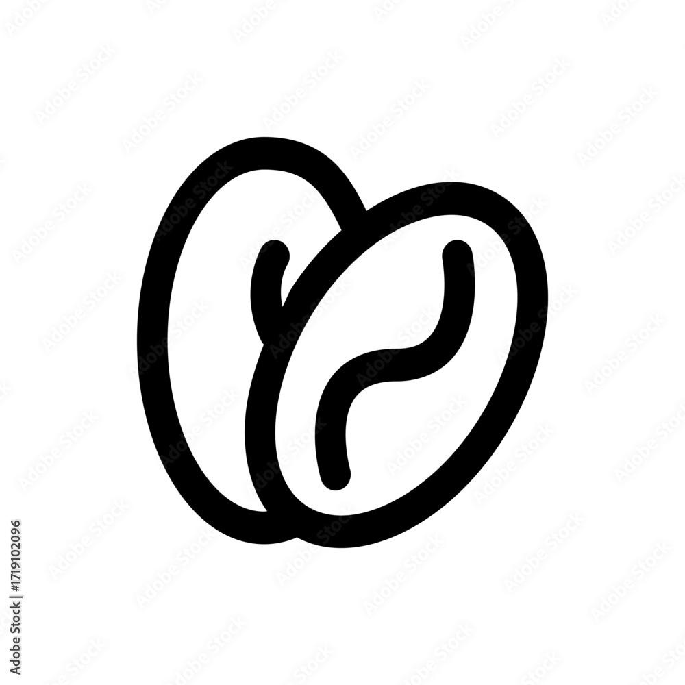 Poster two coffee beans outlined in black with a white background in a simple and minimalist style drawing 