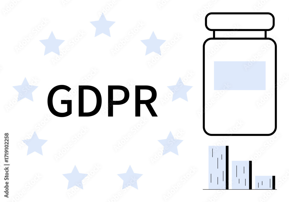 Leinwandbilder stars encircle gdpr text, with a secure data storage jar and bar chart for interpreted data. ideal f