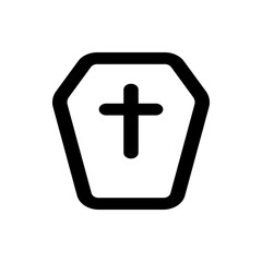 Obraz premium Illustration of a simple black outline of a coffin with a cross in the center on a white background