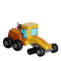 Naklejka premium Motor grader cartoon character 3d rendering construction vehicle