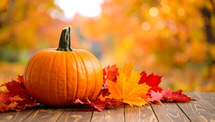 Naklejka premium Autumn pumpkin and leaves