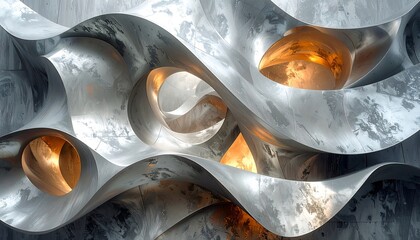 Abstract metallic wavy forms