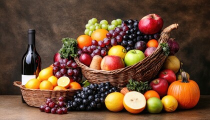 Fall fruit & wine basket bounty