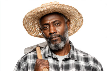 Studio portrait of middle-aged Black farmer with hat &ndash; powerful visual for farming and sustainability topics