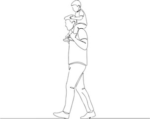 Father Walking with Child on Shoulders
