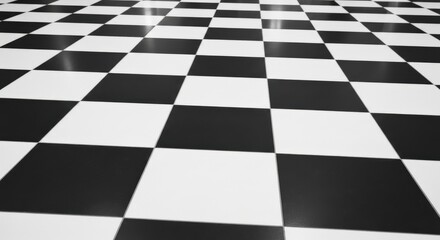 Black and White Checkerboard Floor Pattern Perspective View.